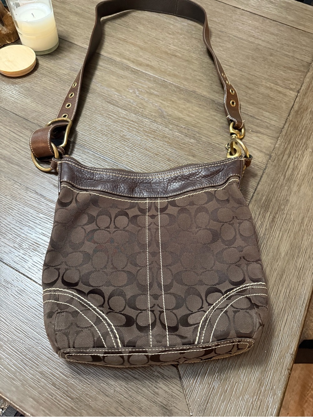 Coach Brown & Dark Brown Signature Canvas Crossbody Bag